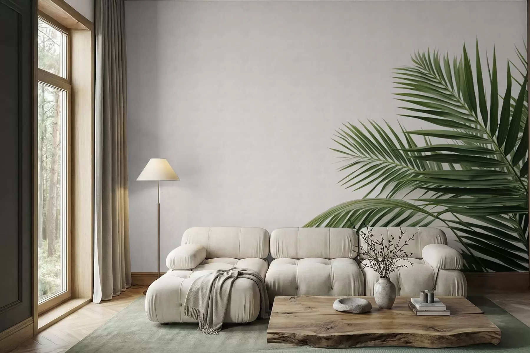 fototapeter Grønne palmeblader på en lys bakgrunn w05391