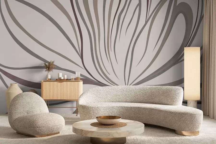 fototapeter Abstrakt blomst med linjer i grå og rosa nyanser w05392