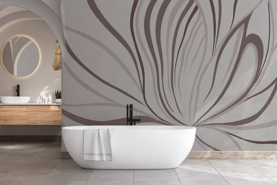 fototapeter En stilisert blomst med myke linjer i rosa og beige nyanser w05392v1