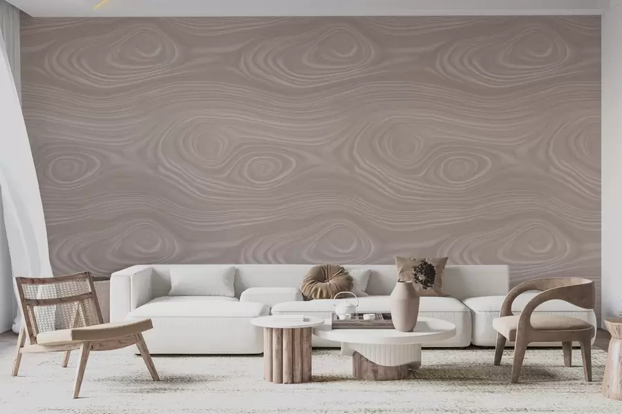 fototapeter Abstrakt beige mønster med myke linjer og etterligning av naturlig tretekstur w09681