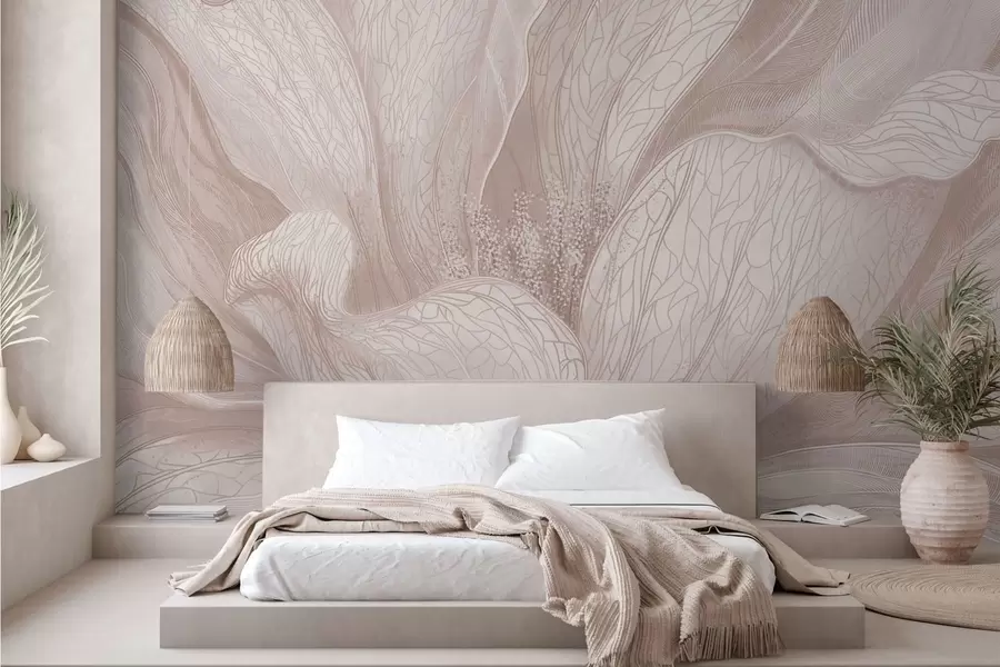 fototapeter Abstrakt blomst i lyse beige nyanser w05119