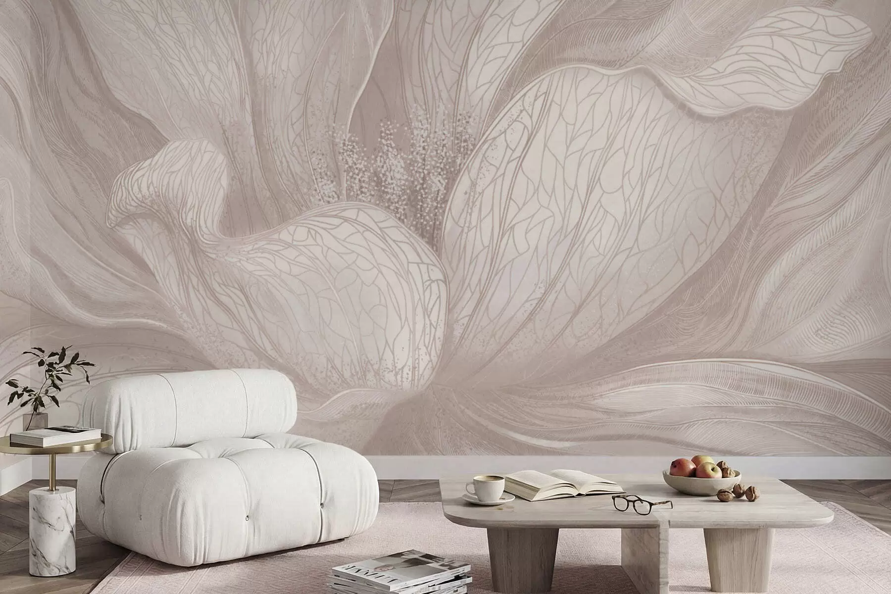 fototapeter Abstrakt blomst i lyse beige nyanser w05119