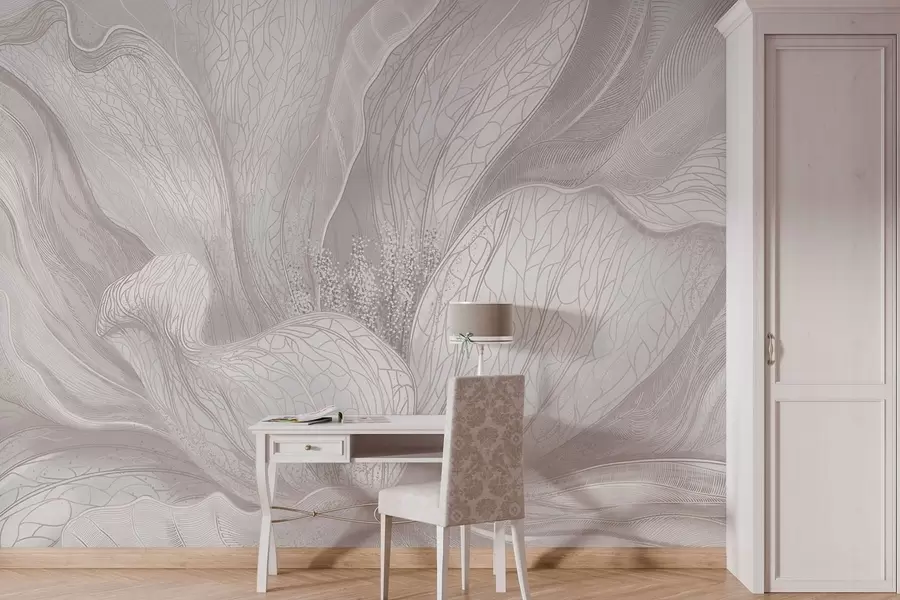 fototapeter En lett, abstrakt blomst med flytende linjer w05119v3