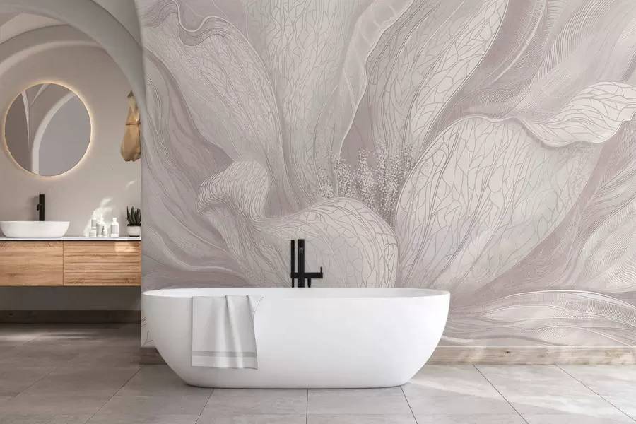 fototapeter En lett, abstrakt blomst med flytende linjer w05119v3