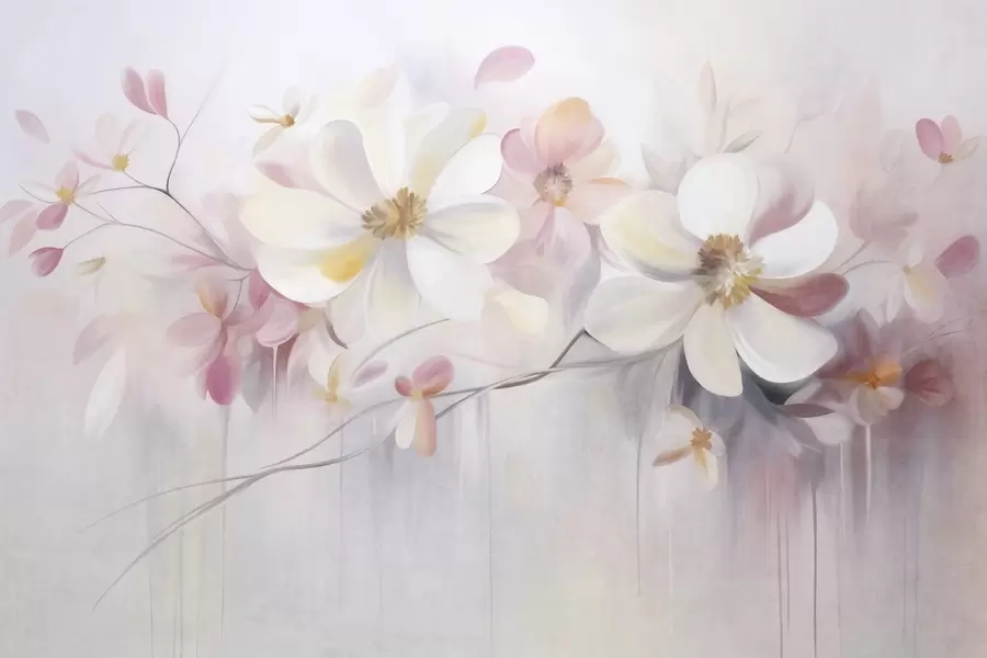 fototapeter Hvite og rosa blomster med delikate kronblader, strukturert kunst, abstrakt, myk bakgrunn w09811