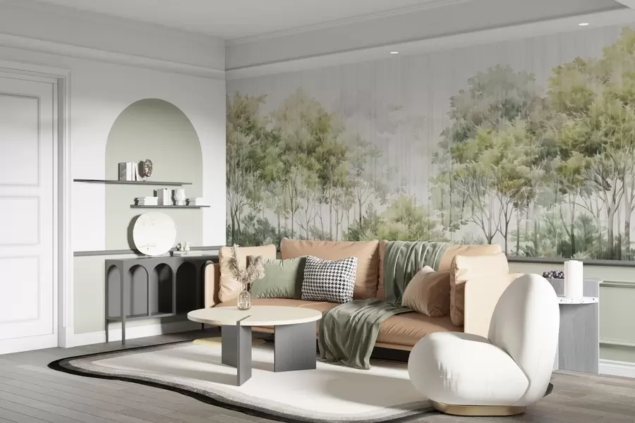 fototapeter Grønn skog og linjer w05442