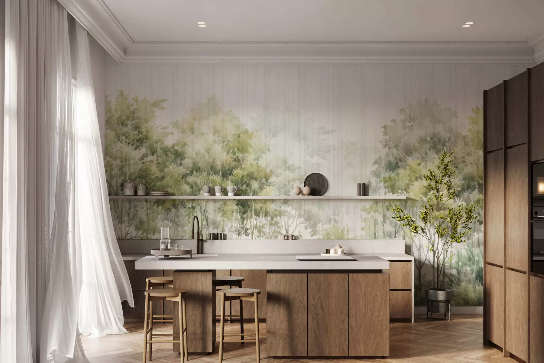 fototapeter Grønn skog og linjer w05442