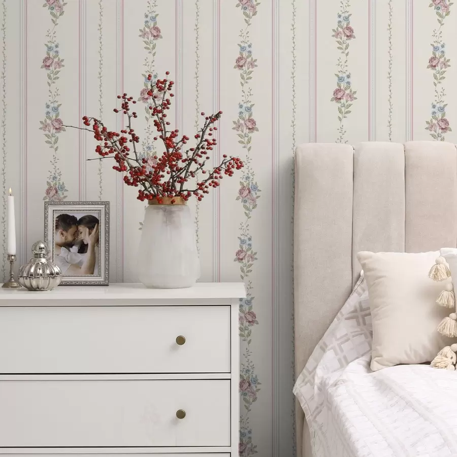 fototapeter Stripet blomstermønster i lyse farger a01130