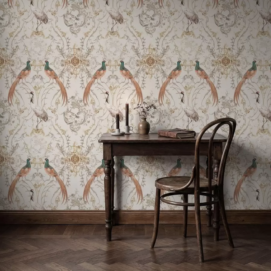 fototapeter Dekorativt mønster med fugler og motiver a01156