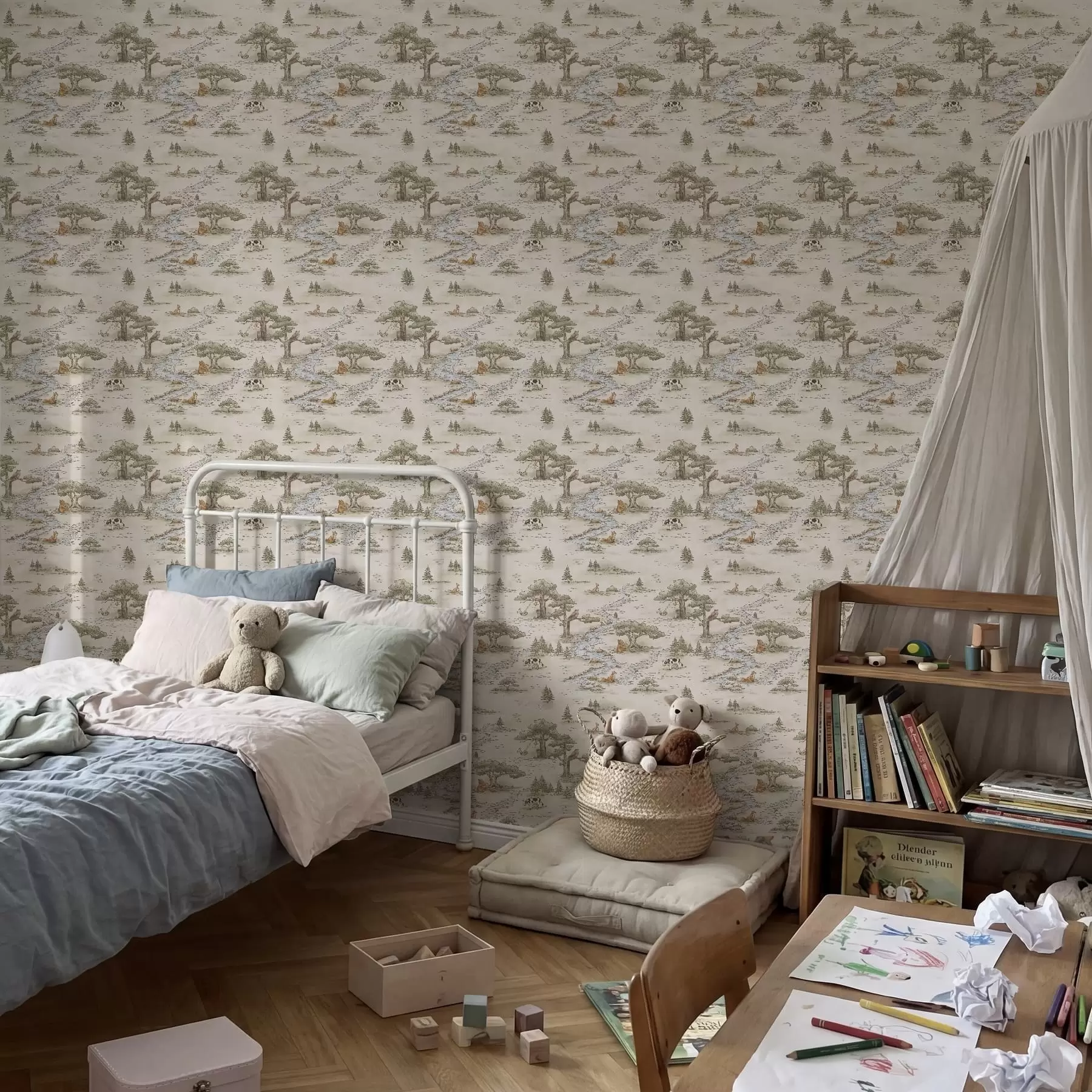 fototapeter Naturillustrasjon med dyr og elv a01157