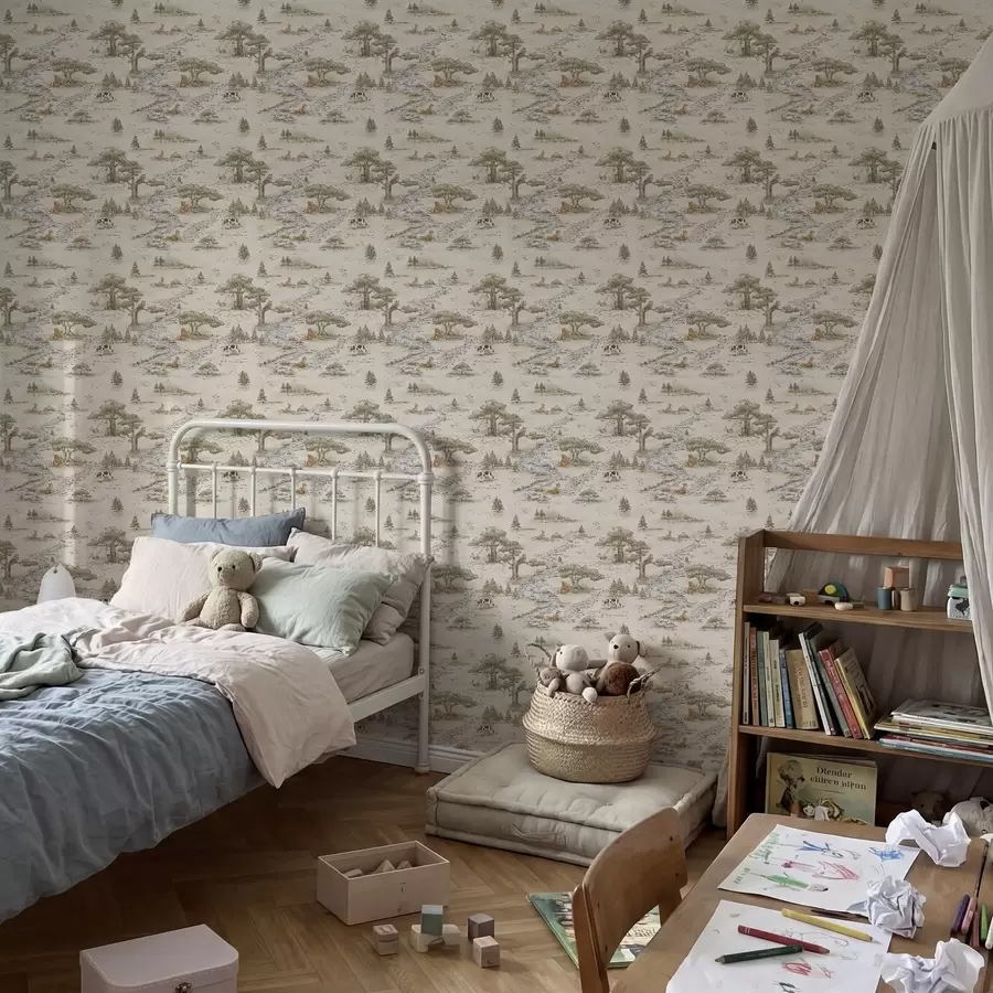 fototapeter Naturillustrasjon med dyr og elv a01157