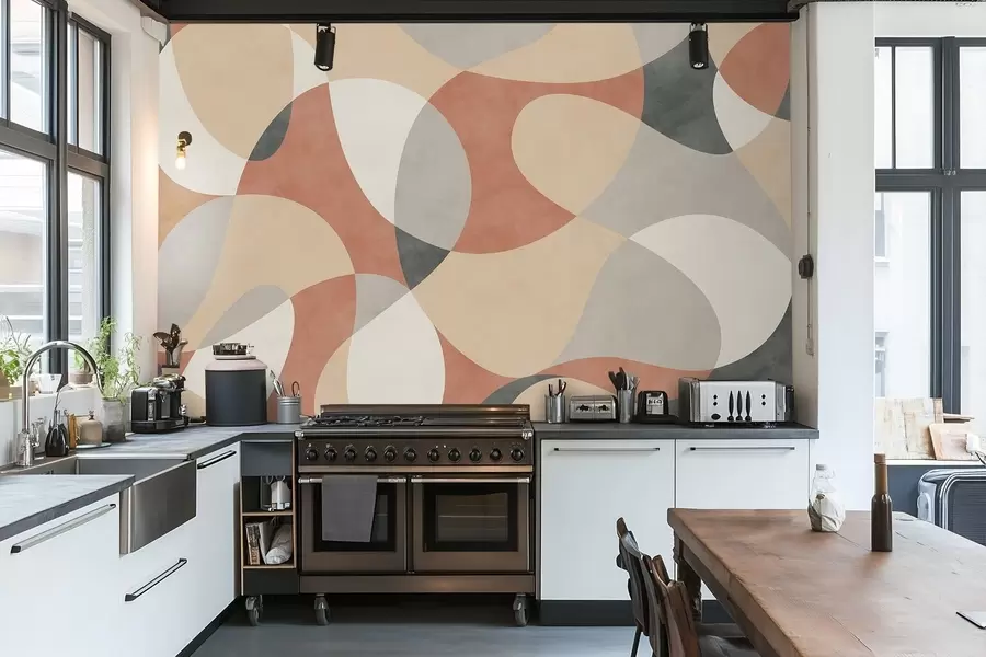 fototapeter Abstrakt mønster med avrundede former i varme farger w05149v1