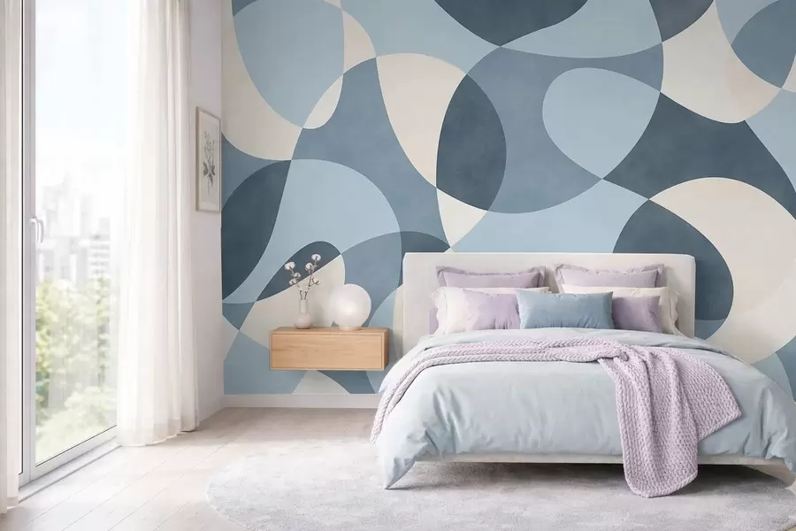 fototapeter Abstrakt mønster med avrundede former i blå nyanser w05149v2