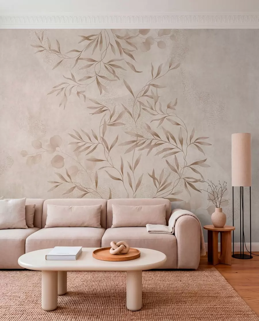 fototapeter Botanisk mønster i beige og brune nyanser w05424v2