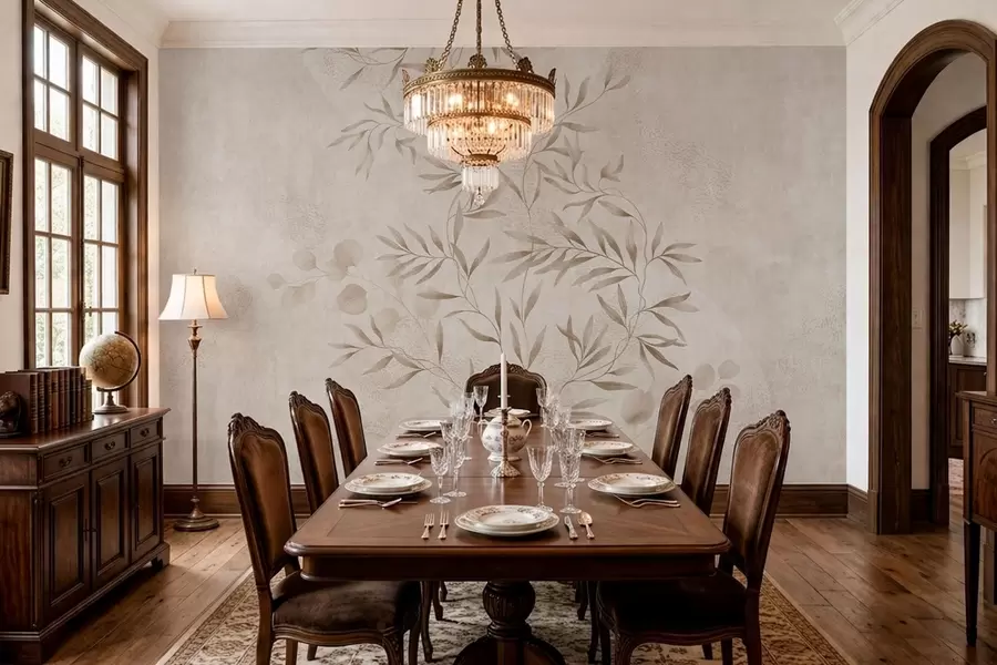 fototapeter Botanisk mønster i beige og brune nyanser w05424v2