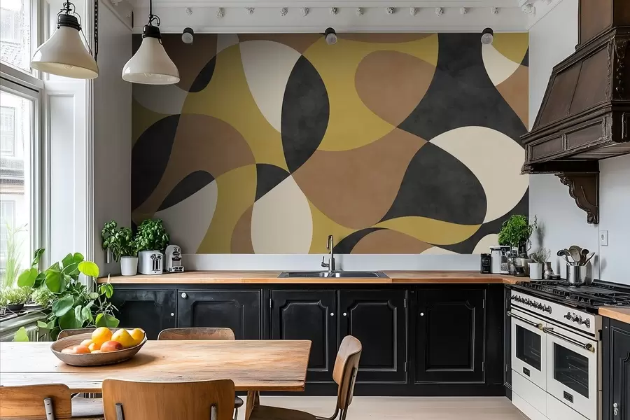 fototapeter Abstrakt mønster med flytende former og kontrast w05149