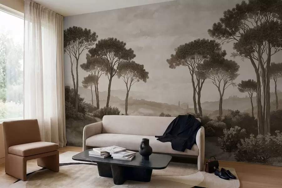 fototapeter Landskap med trær i vintage-sepiatoner w05122v2