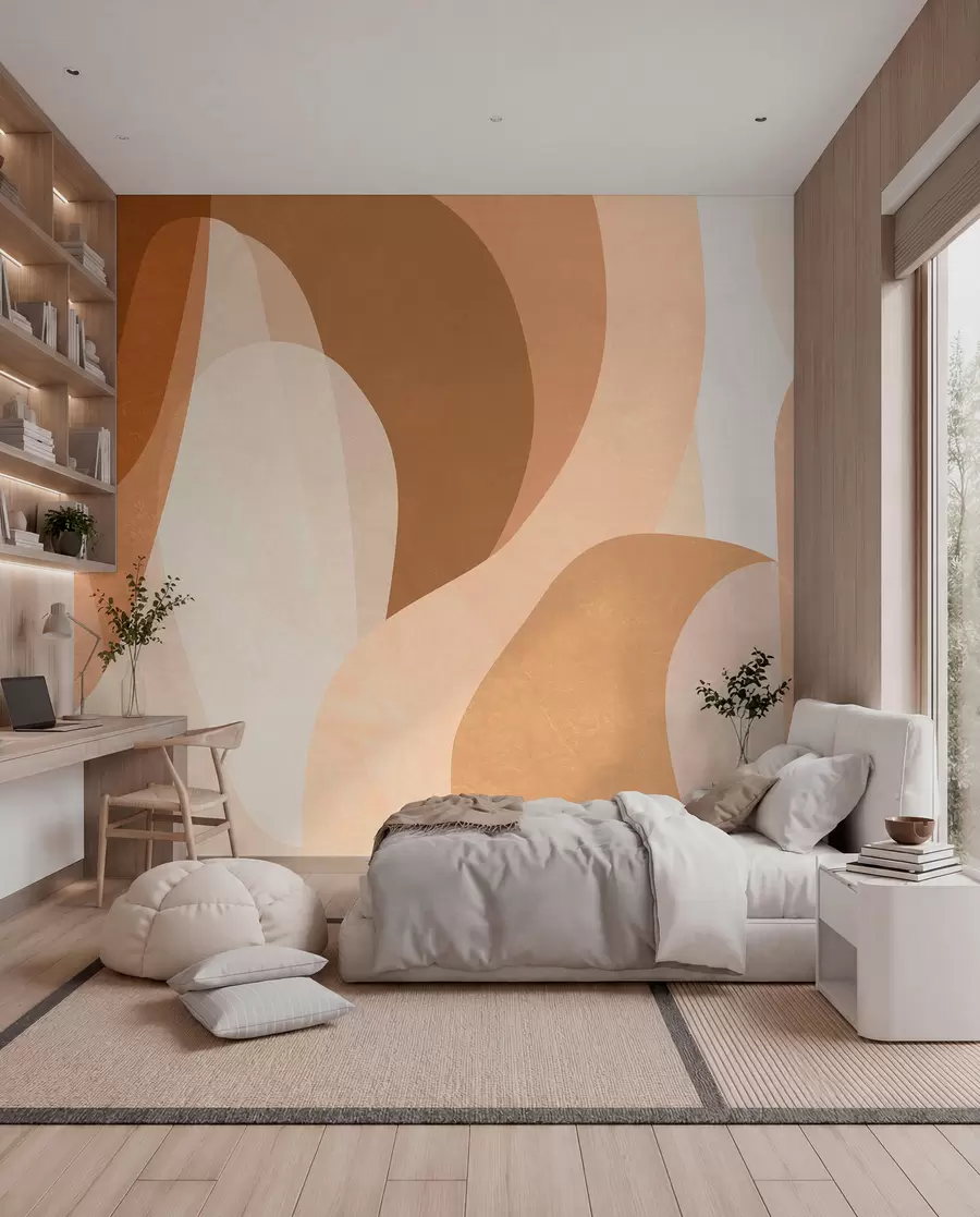 fototapeter abstrakte kurver i brune, beige og rødbrune nyanser w05387