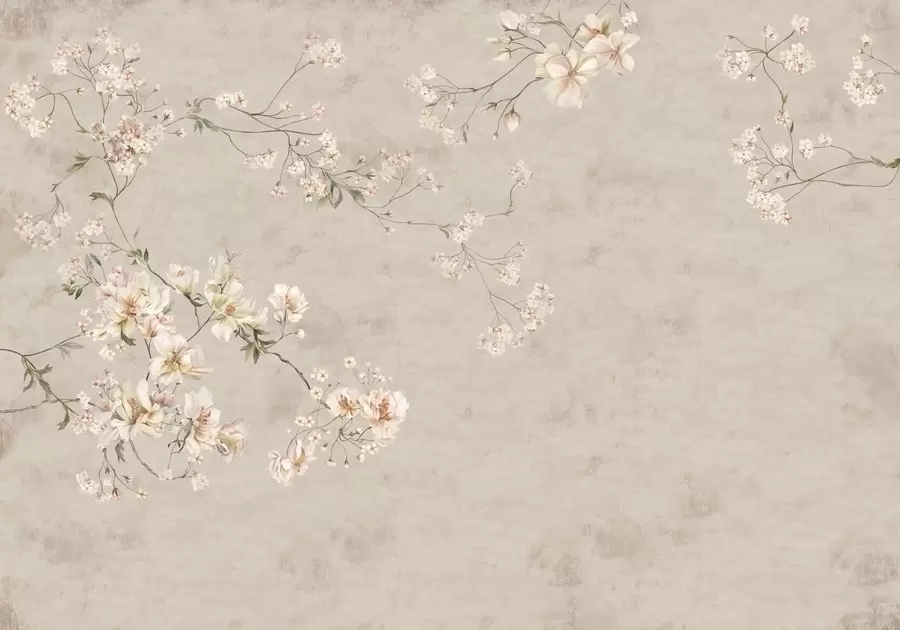 fototapeter Chinoiserie-mønster med delikate blomstergrener på lys bakgrunn w05427