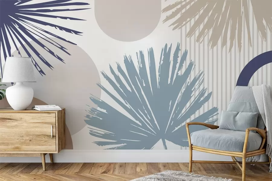 fototapeter Abstraksjon med plante- og geometriske silhuetter w05505v1