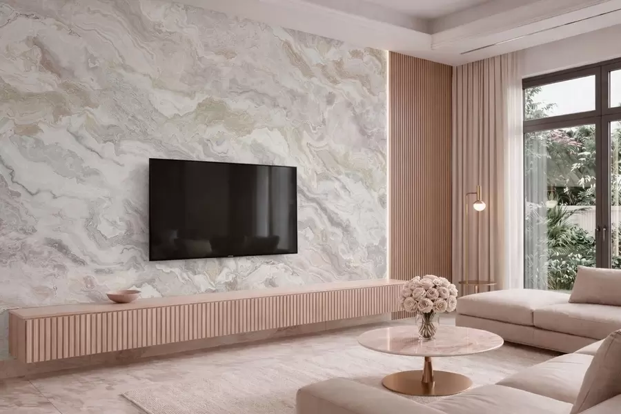 fototapeter Lys onyx med flytende lag i beige og grått w05430