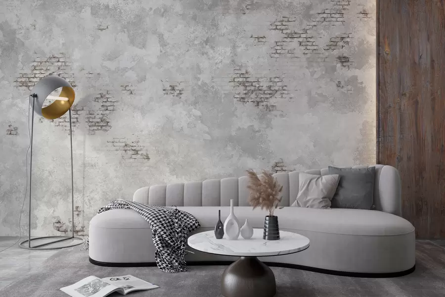 fototapeter Grungete gipsstruktur med synlige mursteinfragmenter w05161