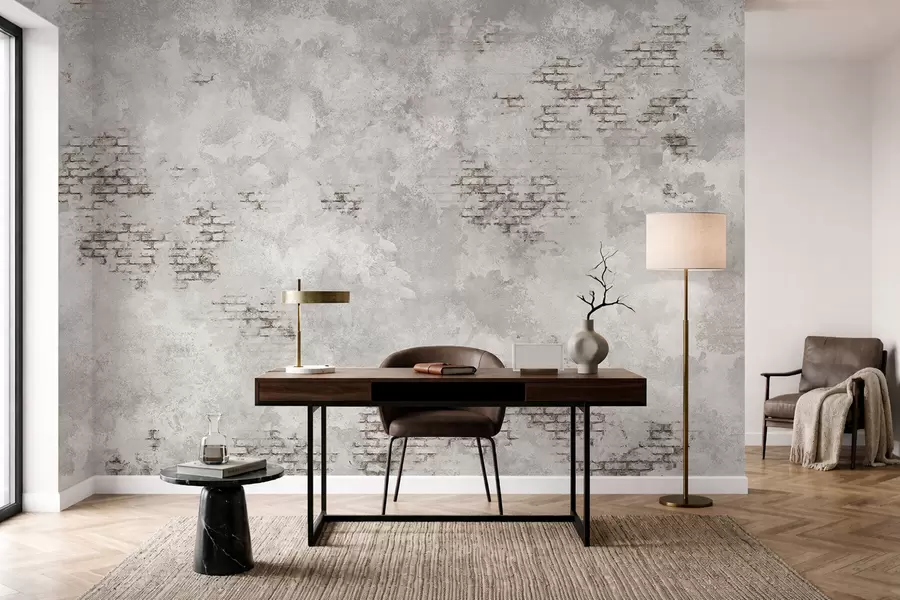 fototapeter Grungete gipsstruktur med synlige mursteinfragmenter w05161