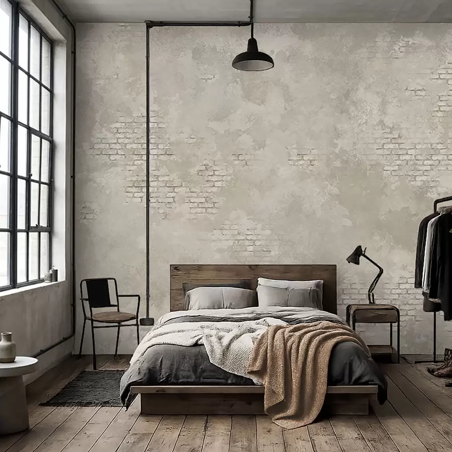 fototapeter Lys grungepuss med partier av synlig murstein w05161v1