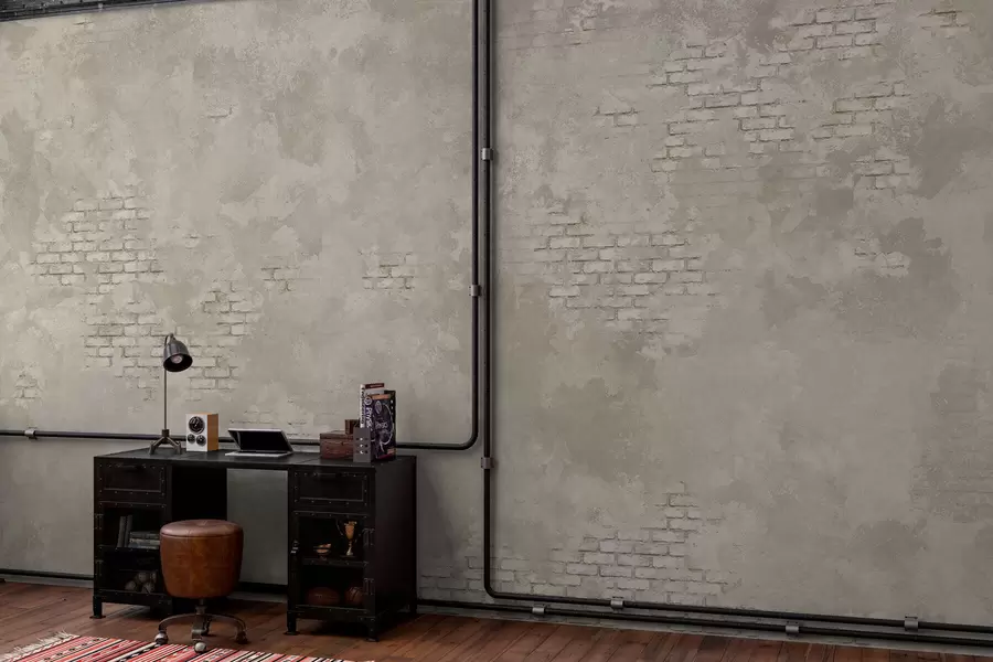 fototapeter Lys grungepuss med partier av synlig murstein w05161v1