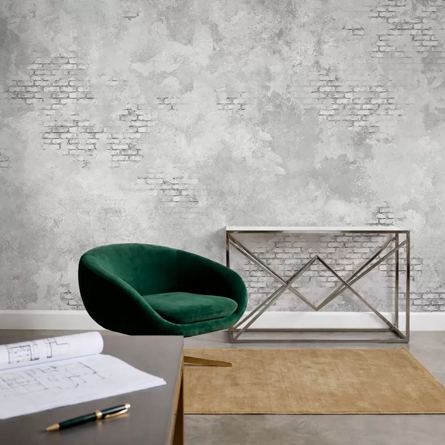 fototapeter Grungegrå puss med synlige mursteinspartier w05161v2