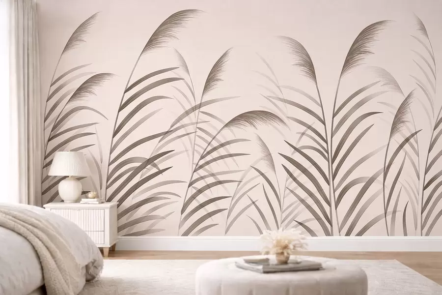 fototapeter Minimalistiske silhuetter av siv i beige nyanser w05432