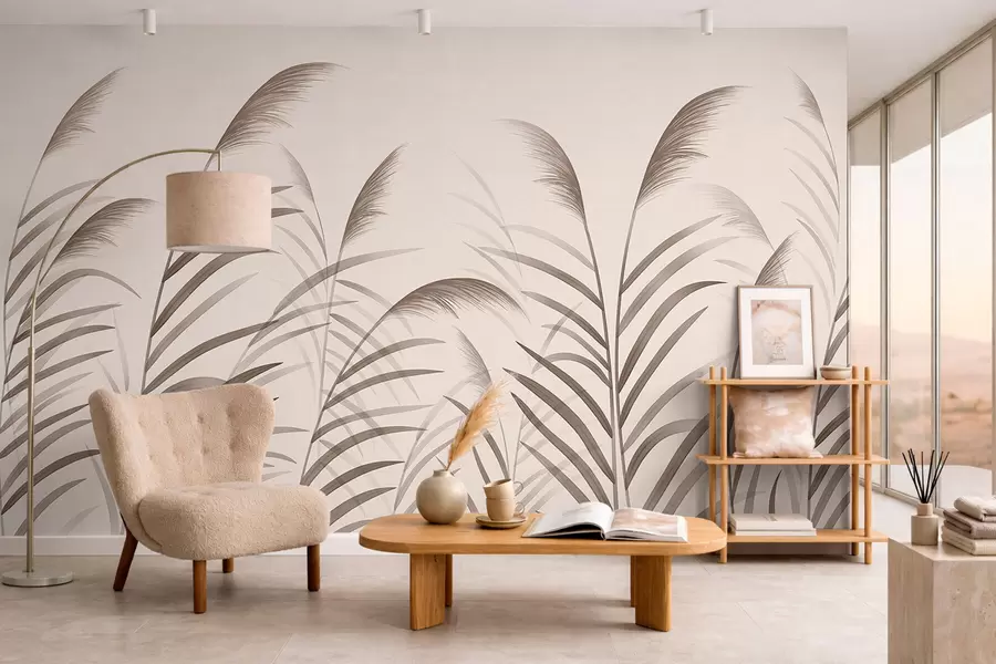 fototapeter Minimalistiske silhuetter av siv i beige nyanser w05432