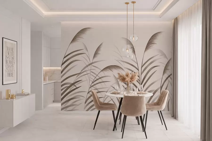 fototapeter Minimalistiske silhuetter av siv i beige nyanser w05432