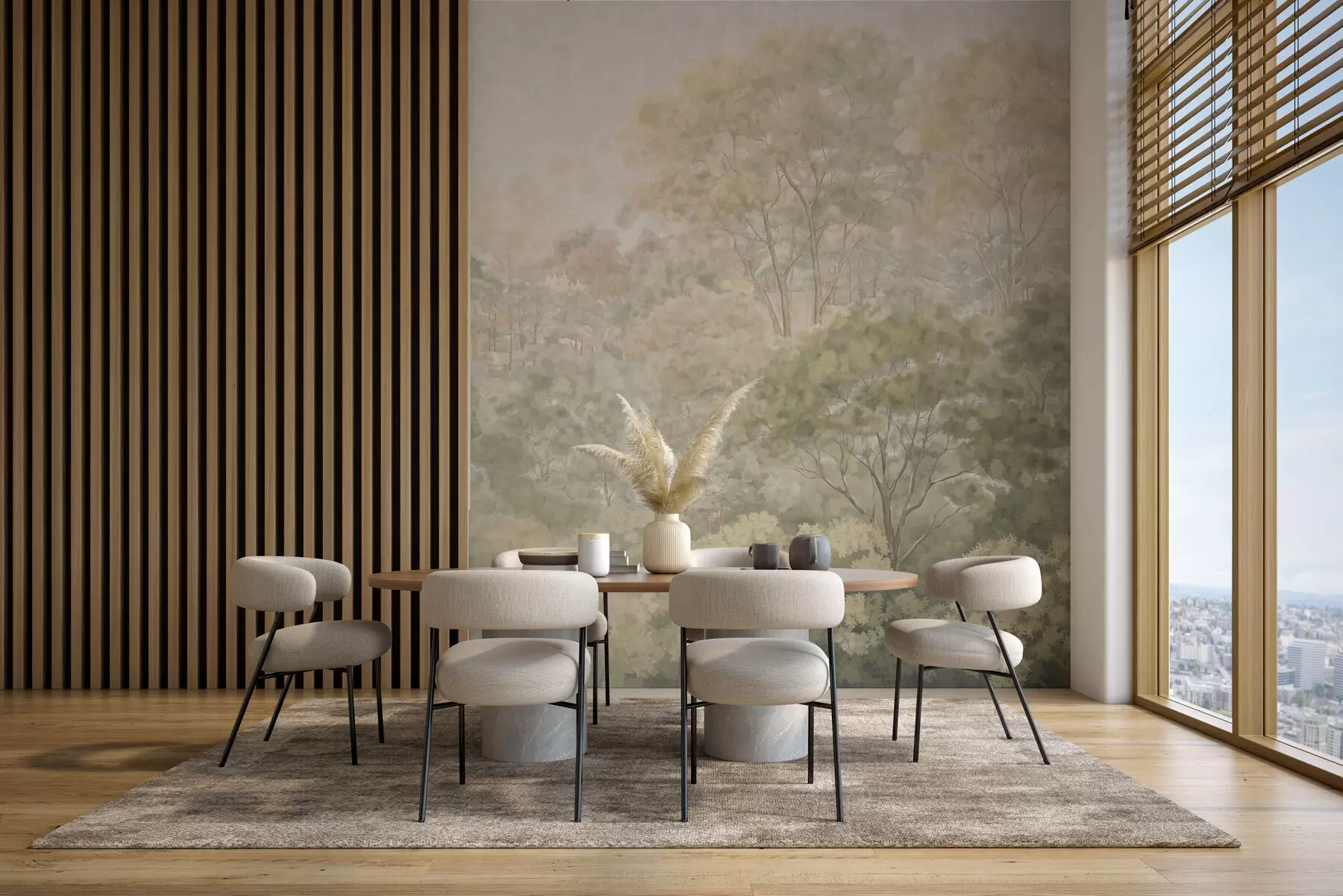 fototapeter Et klassisk skoglandskap i dempede grønnfarger w05433