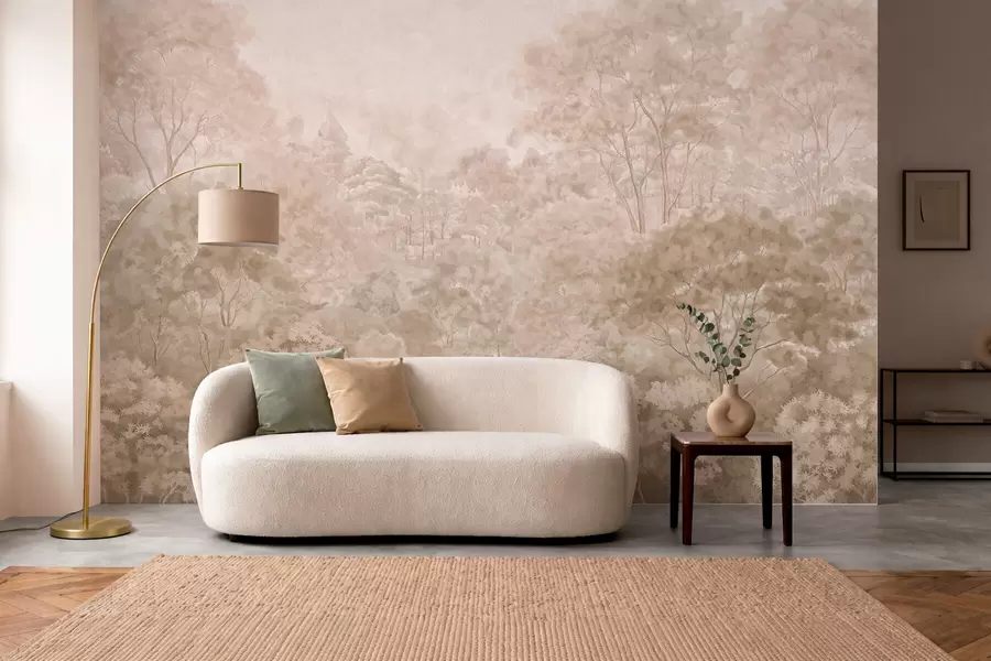 fototapeter Et klassisk skoglandskap i varme beigefarger w05433v1