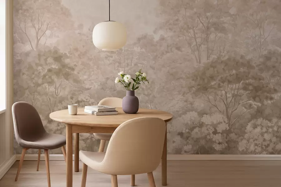 fototapeter Et klassisk skoglandskap i varme beigefarger w05433v1