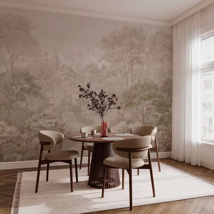 fototapeter Et klassisk skoglandskap i varme beigefarger w05433v1