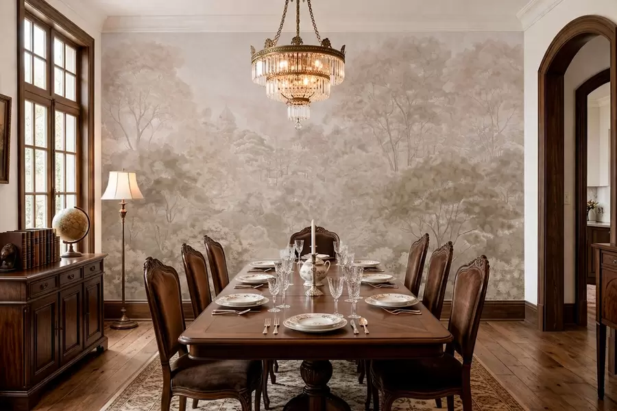 fototapeter Et klassisk skoglandskap i varme beigefarger w05433v1