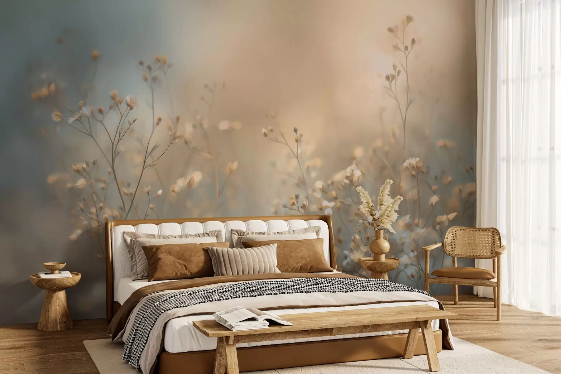 fototapeter enggress med små blomster mot et kort dybdeskarphetsområde w05386