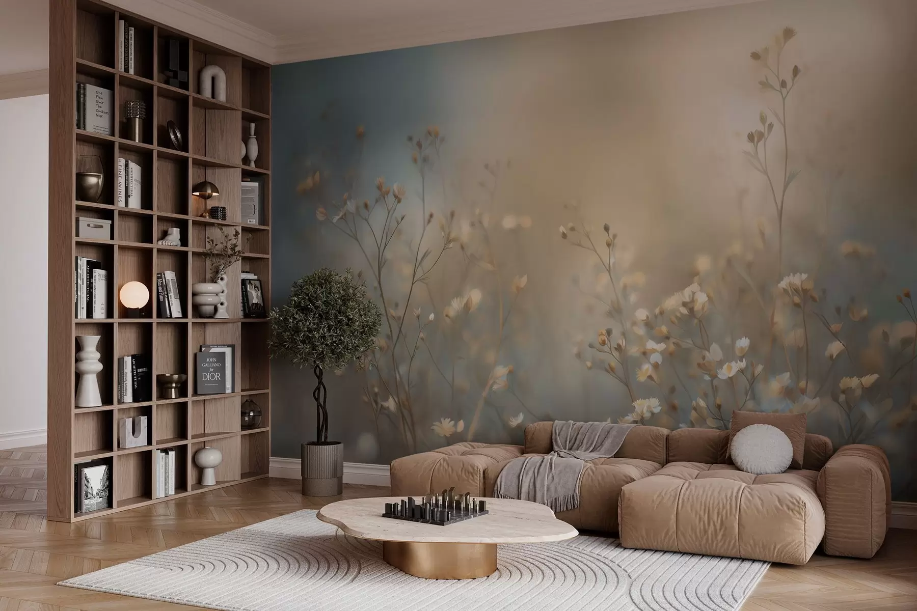 fototapeter enggress med små blomster mot et kort dybdeskarphetsområde w05386