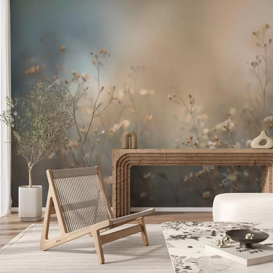 fototapeter enggress med små blomster mot et kort dybdeskarphetsområde w05386