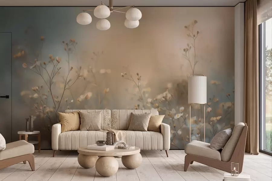 fototapeter enggress med små blomster mot et kort dybdeskarphetsområde w05386