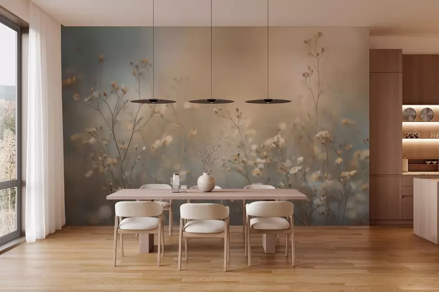 fototapeter enggress med små blomster mot et kort dybdeskarphetsområde w05386