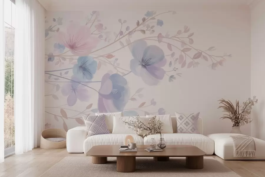 fototapeter delikate villblomster mot en hvit bakgrunn w05388