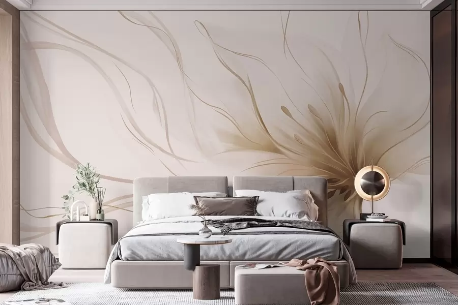 fototapeter En abstrakt beige blomst med flytende linjer i Fluid Art-stil w05428v2