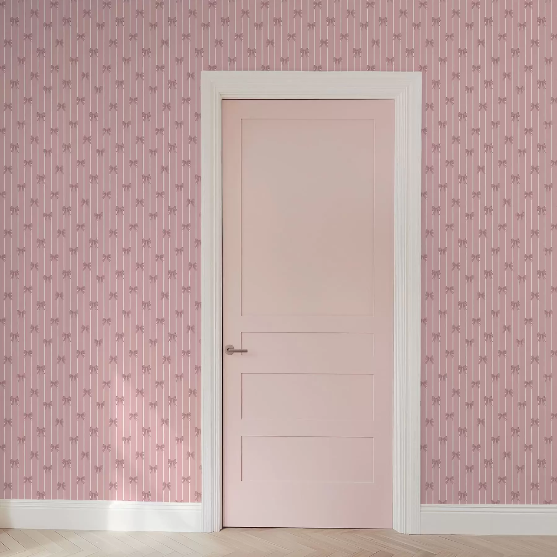 fototapeter Små rosa sløyfer på rosa stripete bakgrunn a01076v1