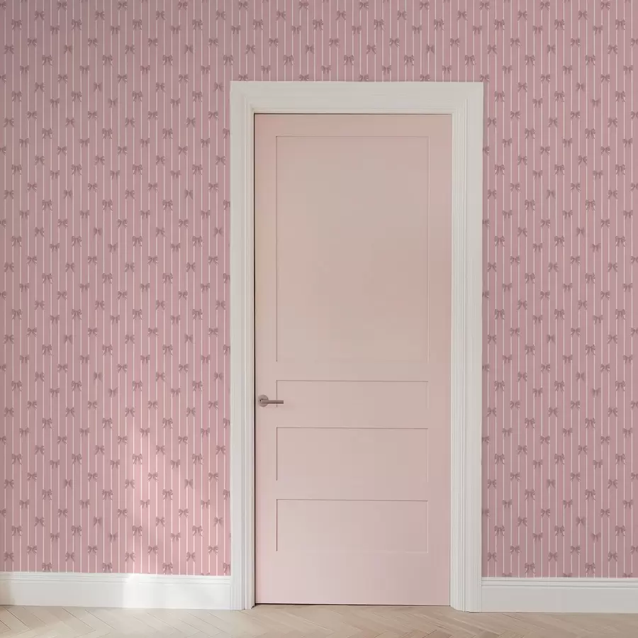 fototapeter Små rosa sløyfer på rosa stripete bakgrunn a01076v1