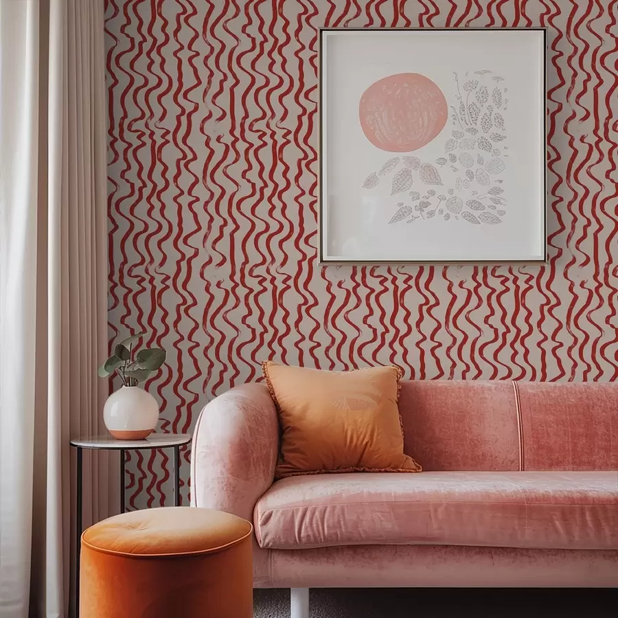 fototapeter Røde bølgete linjer på lys bakgrunn a01168