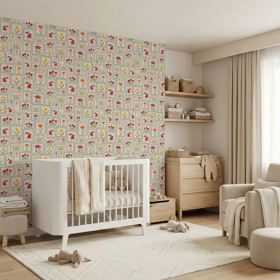 fototapeter Blomsterillustrasjoner i rammer i varme farger a01173