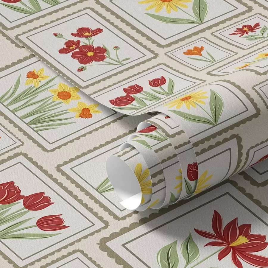 fototapeter Blomsterillustrasjoner i rammer i varme farger a01173